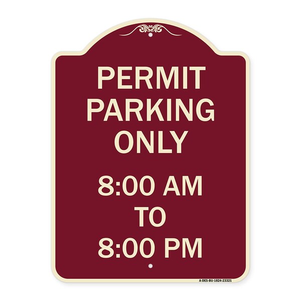 Signmission Permit Parking 8-00 Am to 8-00 Pm Heavy-Gauge Aluminum Architectural Sign, 24" x 18", BU-1824-23321 A-DES-BU-1824-23321 - main